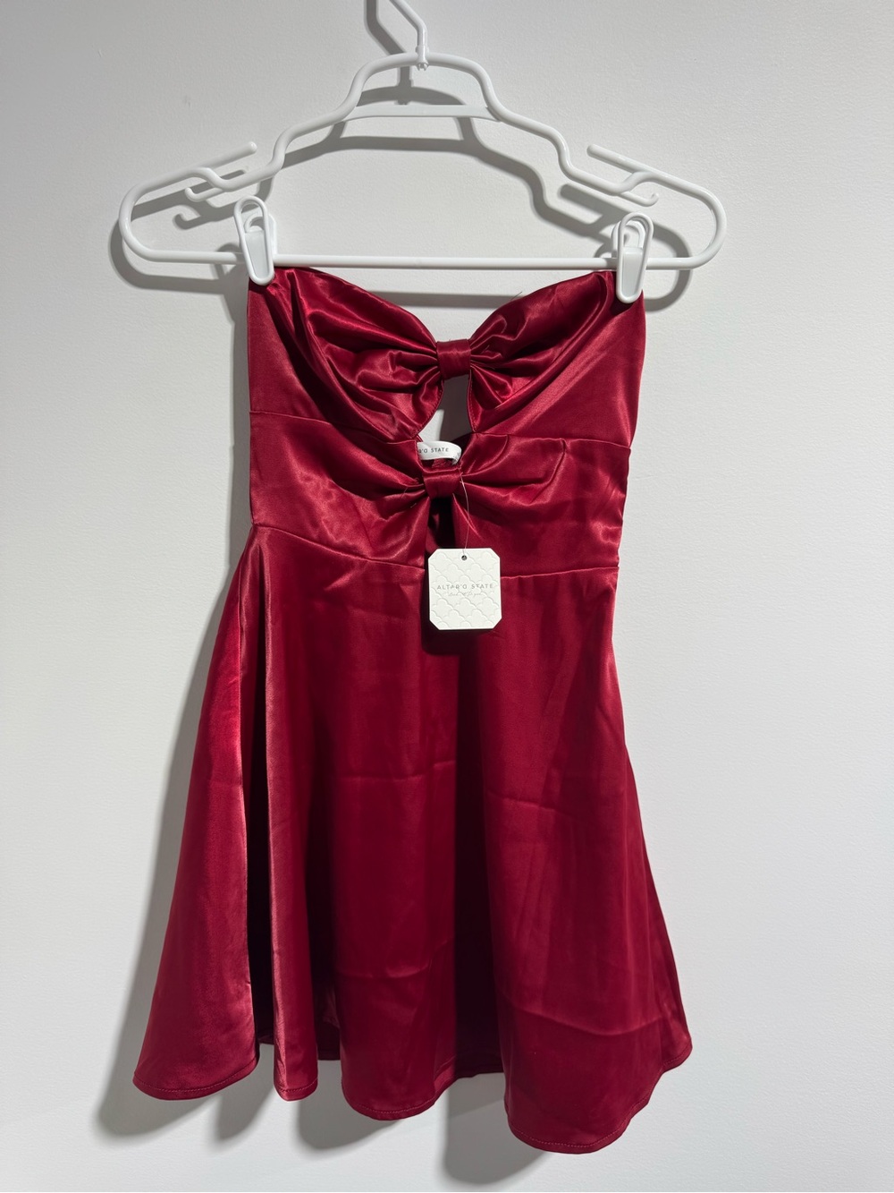 NWT Altar'd State Strapless Red Satin Knot-Front Dress size XS
